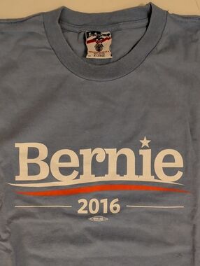 Bernie 2016 Campaign Tee Unisex 100% Cotton USA Made Blue w White & Red Graphic